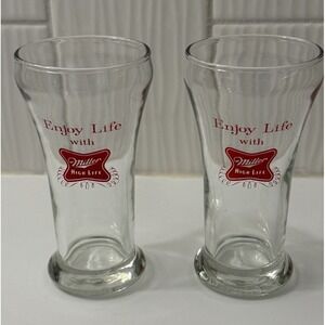 Miller High Life Collectible Beer Glass Red Logo Lot 2 Breweriana Barware MCM